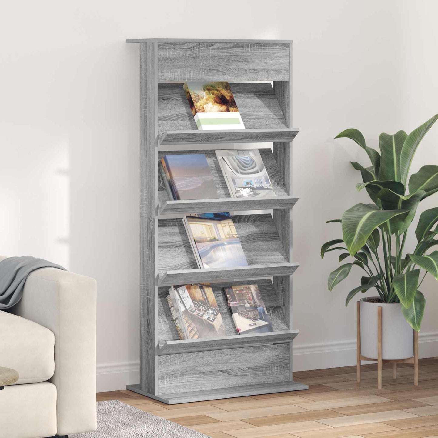 JUNG Vida Magazinregal Graues Sonoma 70 x 41 x 156 cm Holzwerkstoff