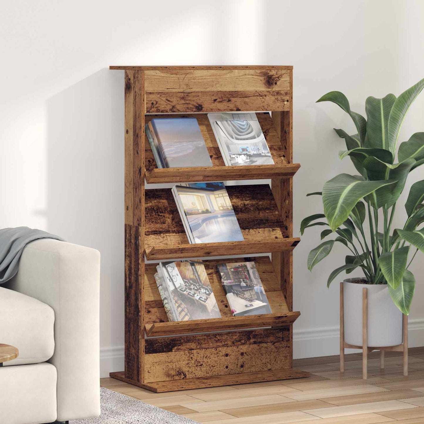 JUNG Vida Magazinregal mit Regal Altholz 70 x 41 x 126 cm Holzwerkstoff