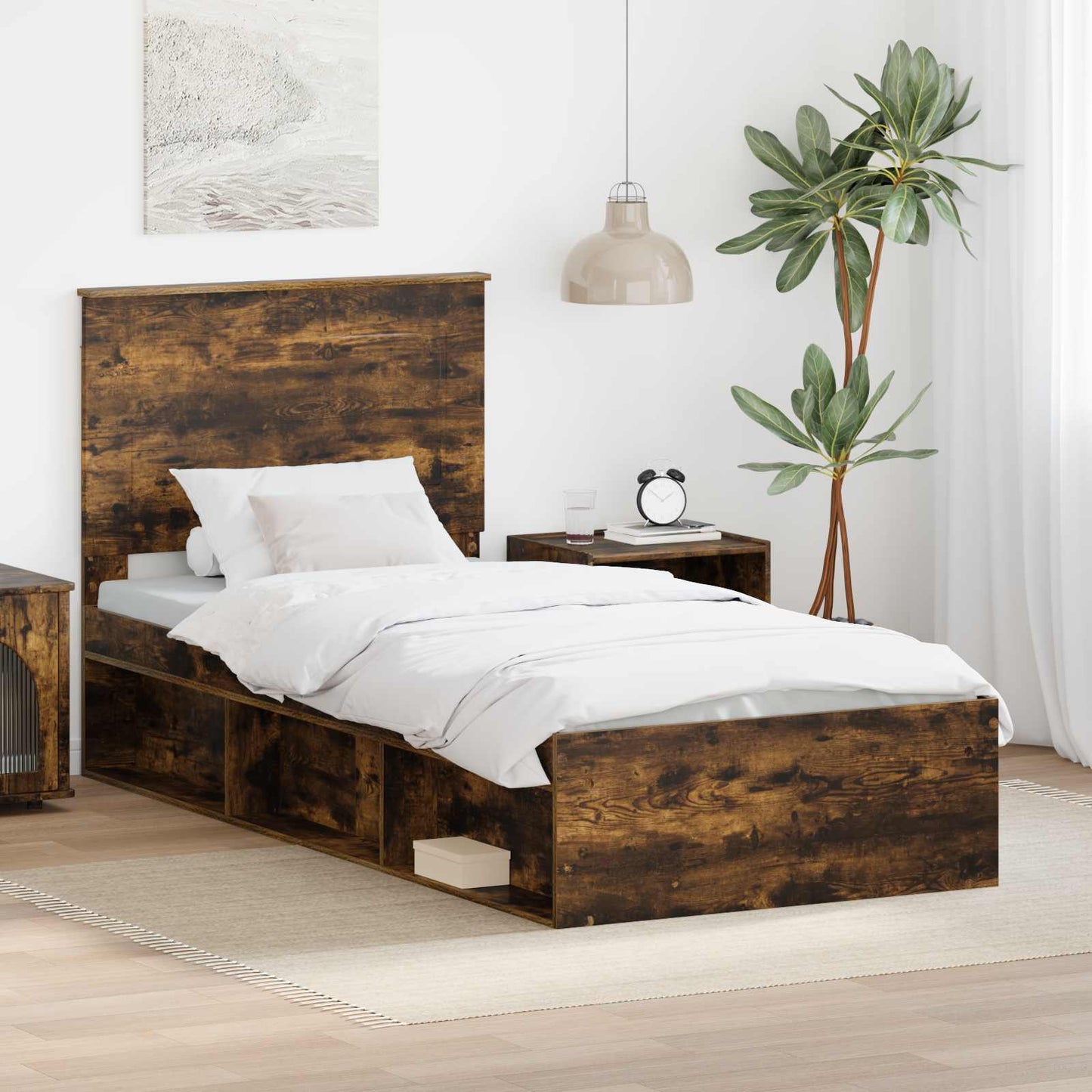 JUNG Vida Bettrahmen Geräucherte Eiche 90 x 190 cm Massives Kiefernholz