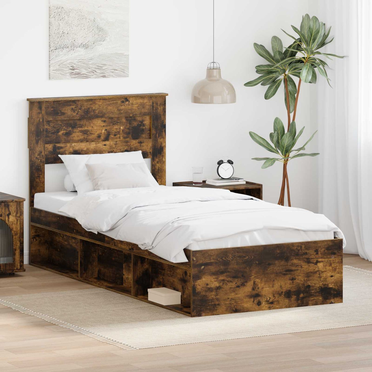 JUNG Vida Bettrahmen Geräucherte Eiche 75 x 190 cm Massives Kiefernholz