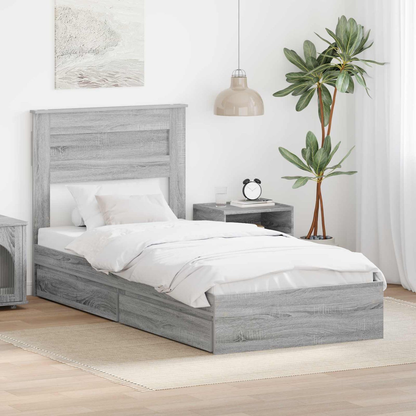 JUNG Vida Aufbewahrungsbett Graues Sonoma 90 x 190 cm Holzwerkstoff
