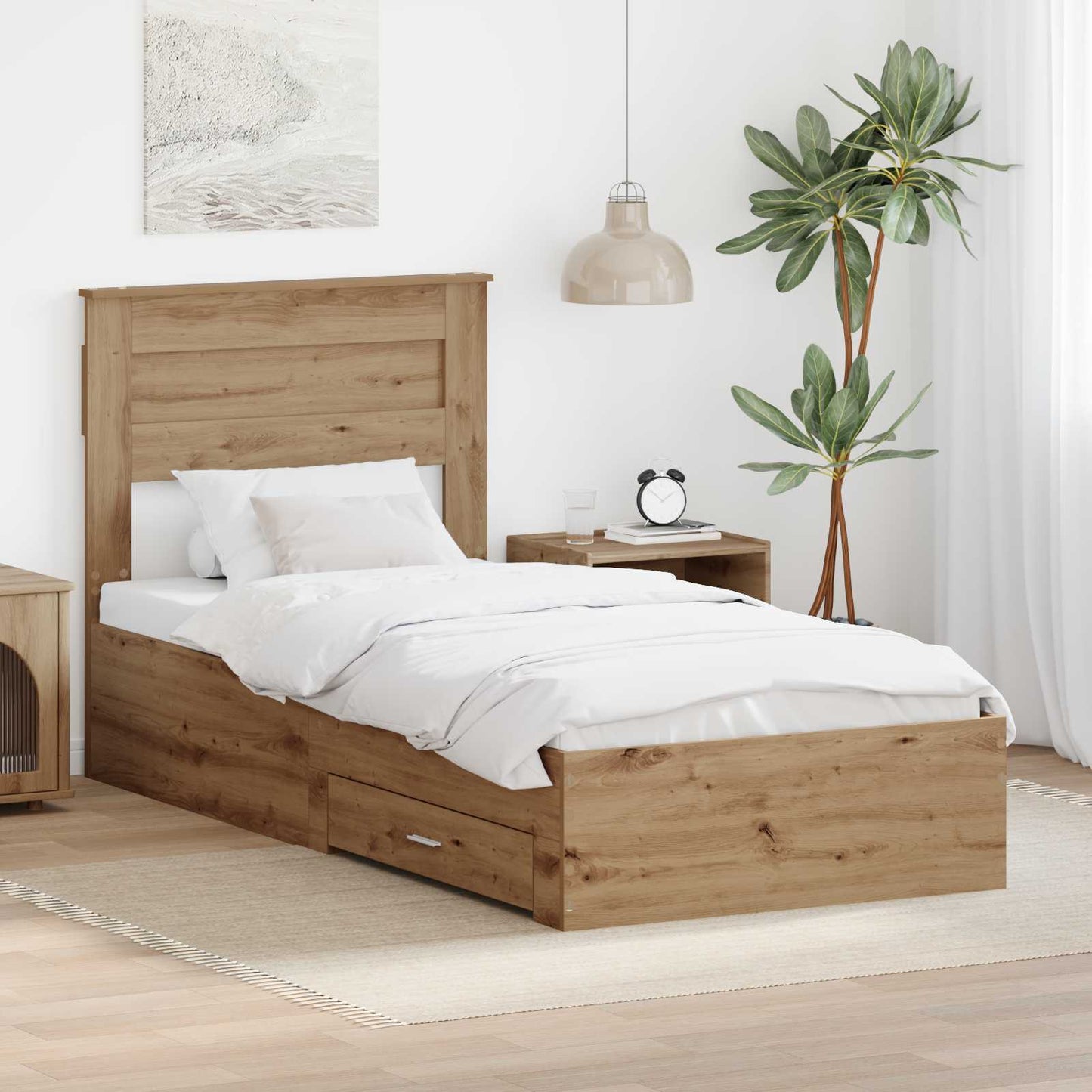 JUNG Vida Bettrahmen mit Kopfteil Artisan-Eiche 90 x 200 cm Holzwerkstoff