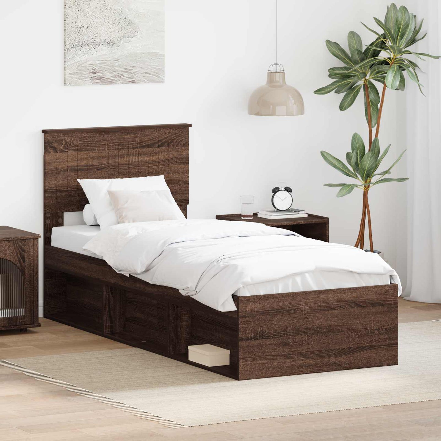 JUNG Vida Bettrahmen Braun Eichen-Optik 75 x 190 cm Massives Kiefernholz