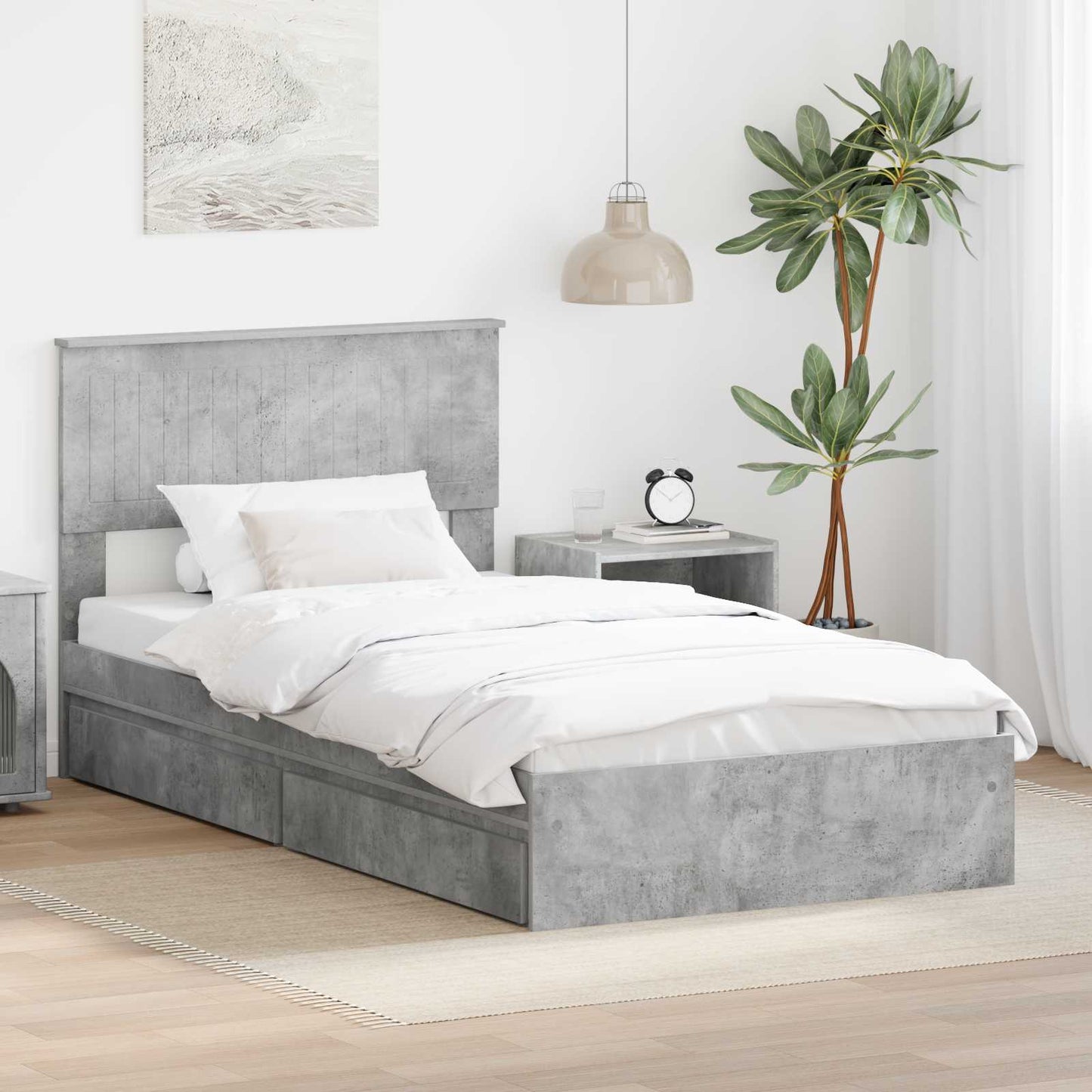 JUNG Vida Aufbewahrungsbett Beton Grau 100 x 200 cm Holzwerkstoff