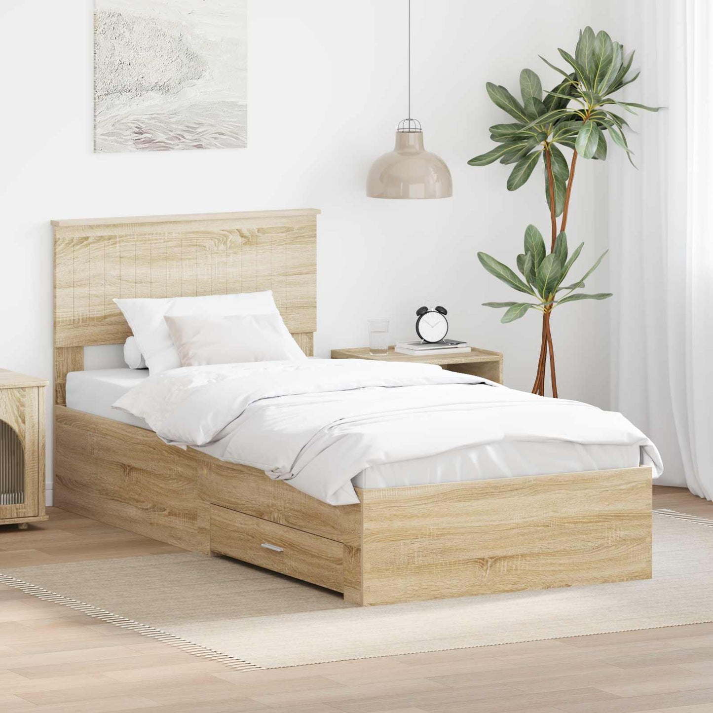 JUNG Vida Bettrahmen mit Kopfteil Sonoma-Eiche 90 x 200 cm Holzwerkstoff