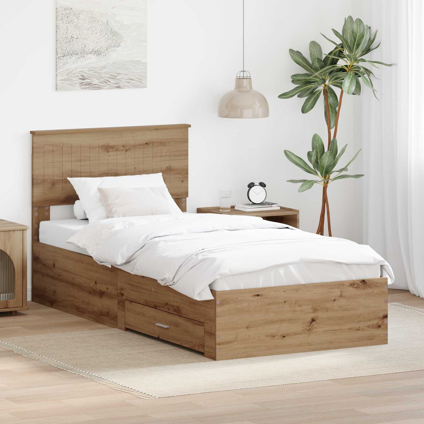JUNG Vida Bettrahmen mit Kopfteil Artisan-Eiche 90 x 190 cm Holzwerkstoff