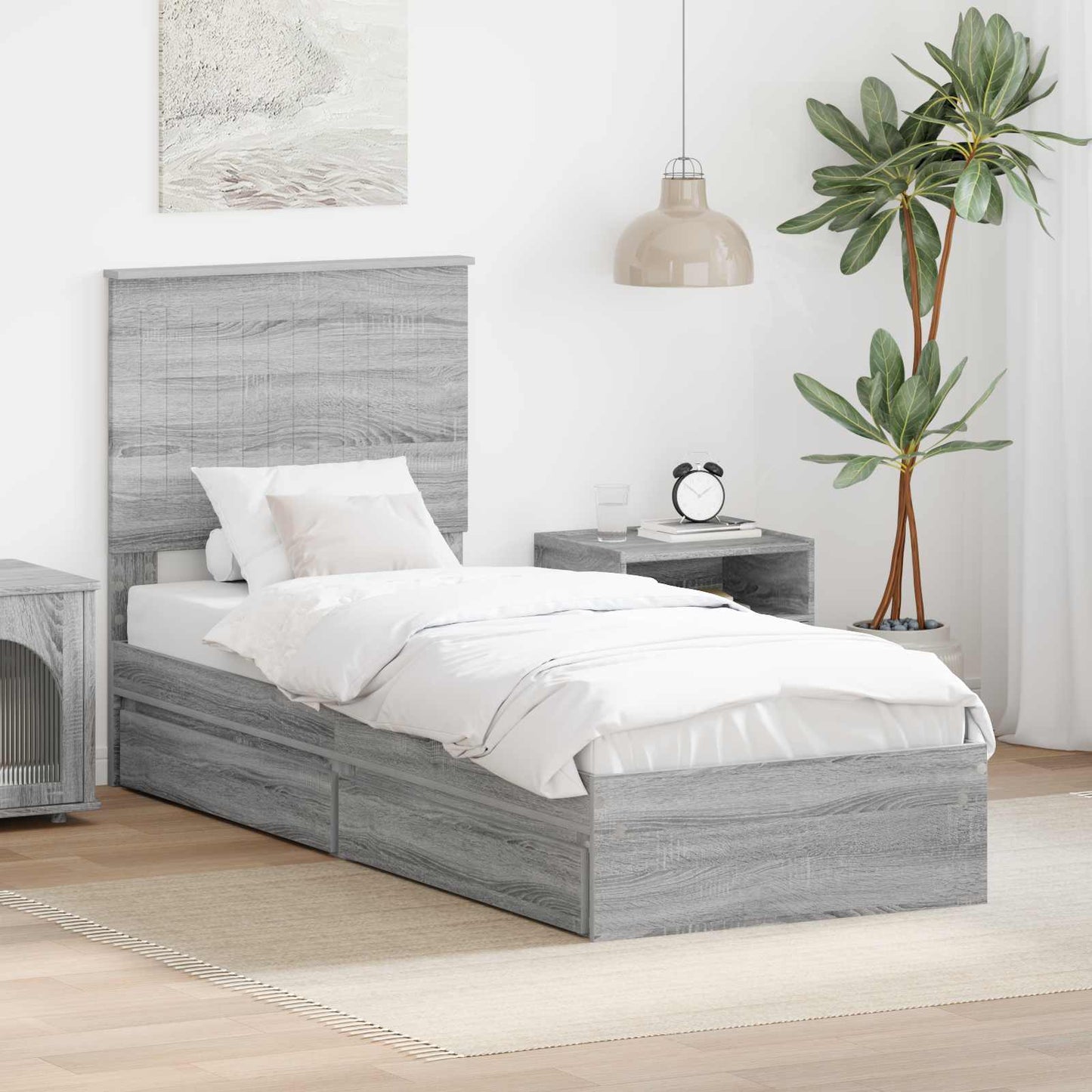JUNG Vida Aufbewahrungsbett Graues Sonoma 75 x 190 cm Holzwerkstoff