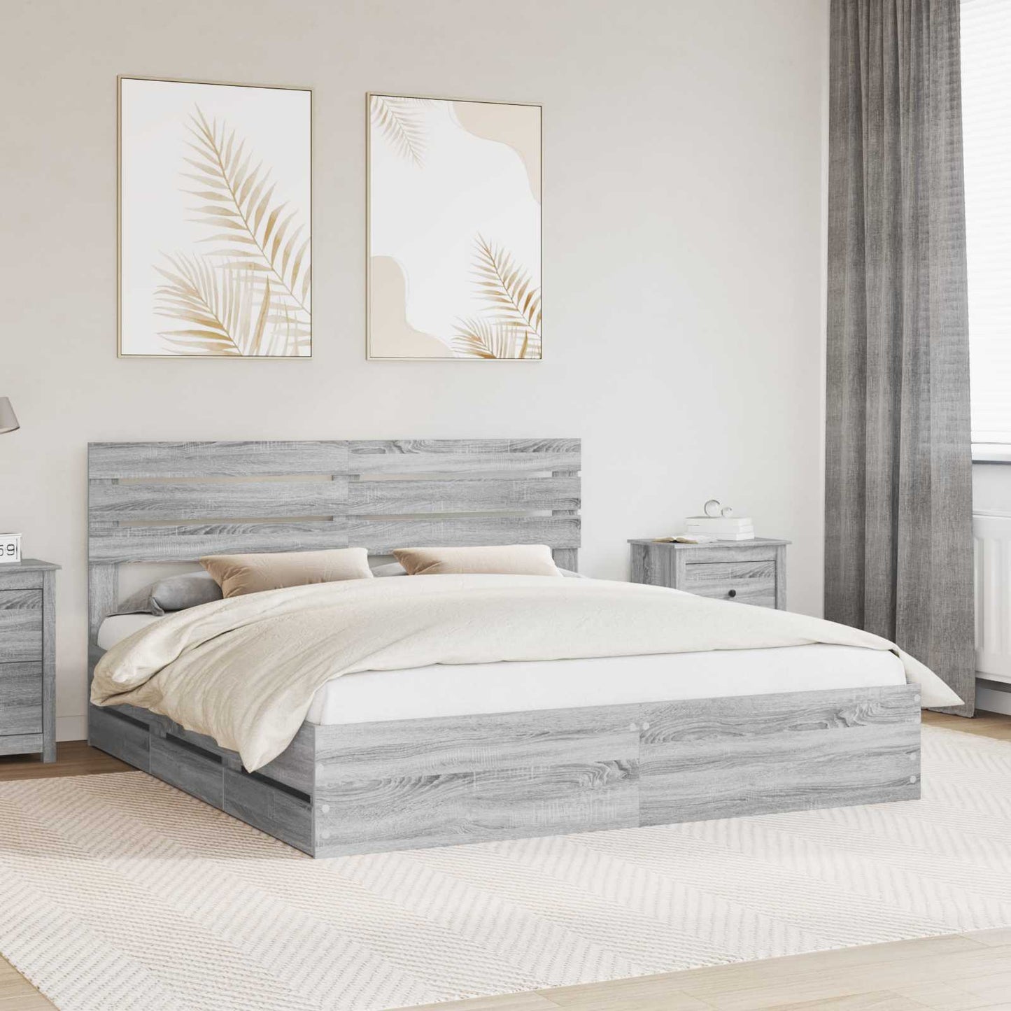 JUNG Vida Bettrahmen Graues Sonoma 200 x 200 cm Ingenieurs Holz