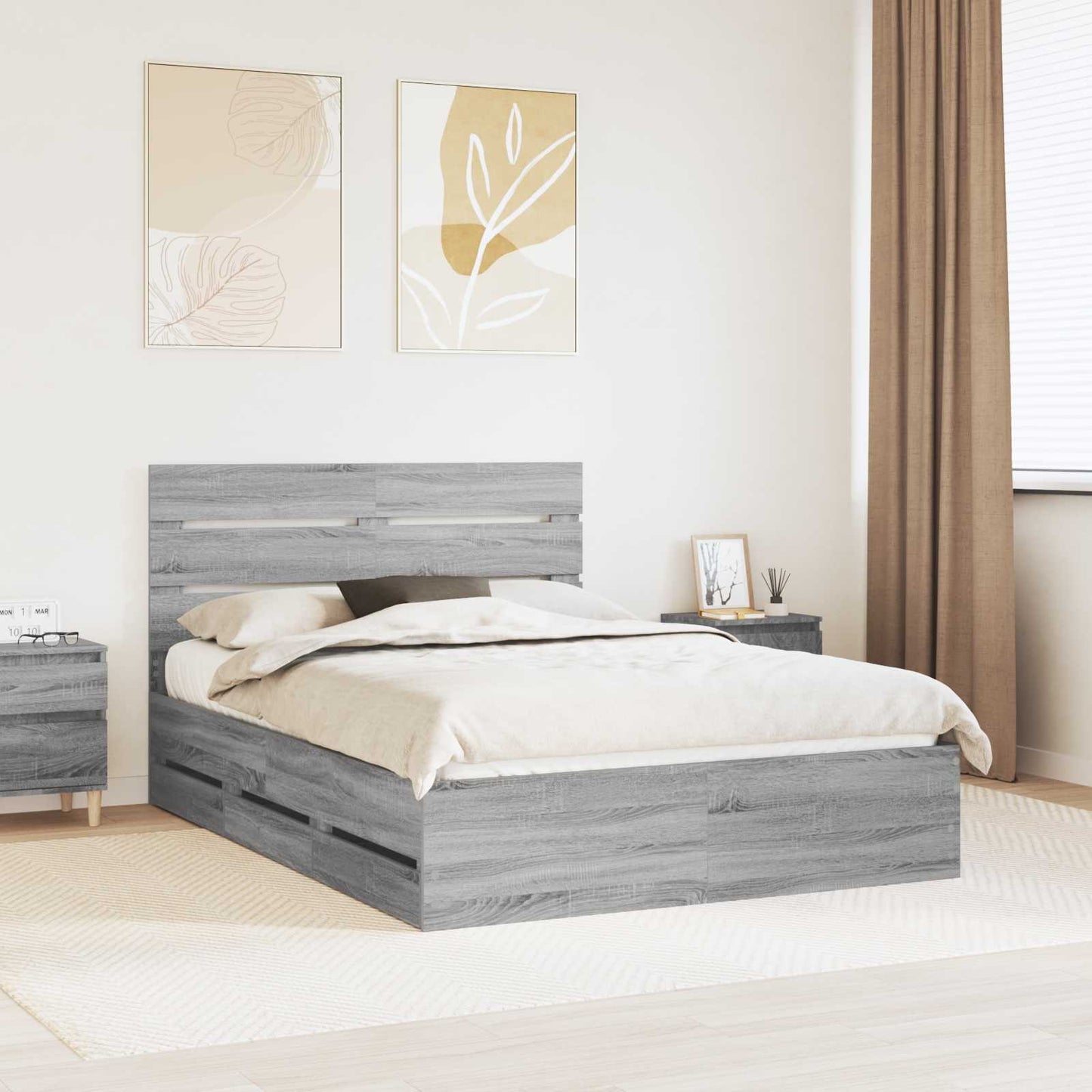 JUNG Vida Bettrahmen Graues Sonoma 140 x 200 cm Ingenieurs Holz