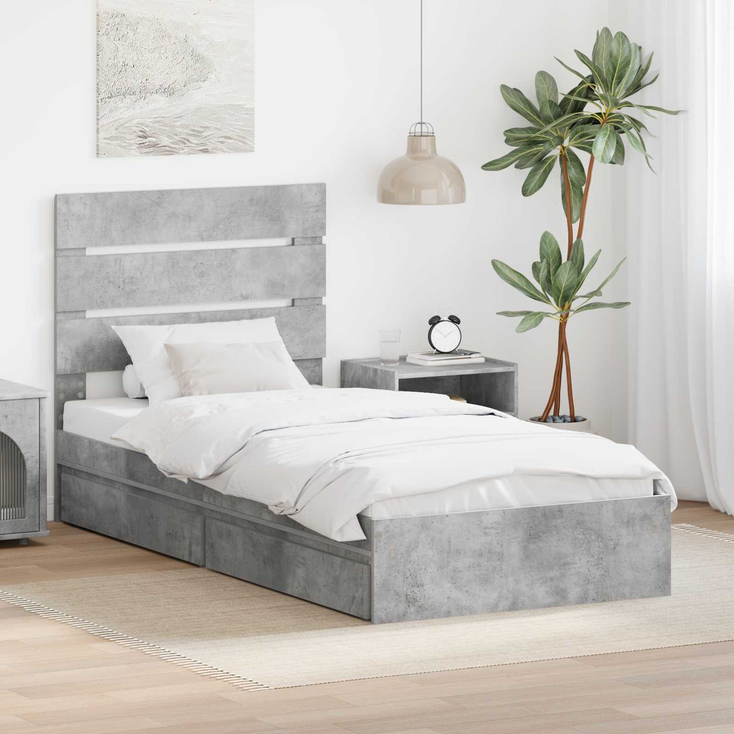 JUNG Vida Aufbewahrungsbett Beton Grau 70 x 190 cm Holzwerkstoff