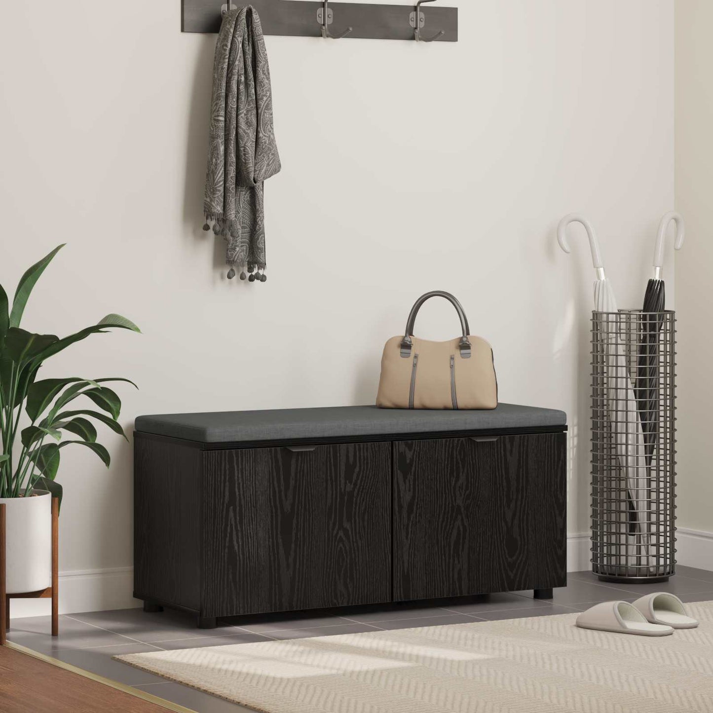 JUNG Vida Flurbank mit Kissen Schwarz Eichen-Optik 100 x 38 x 46 cm