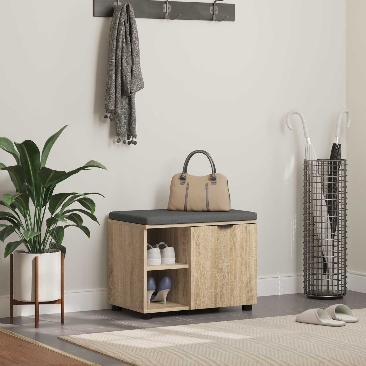 JUNG Vida Flurbank mit Kissen Uni Sonoma-Eiche 60 x 38 x 46 cm