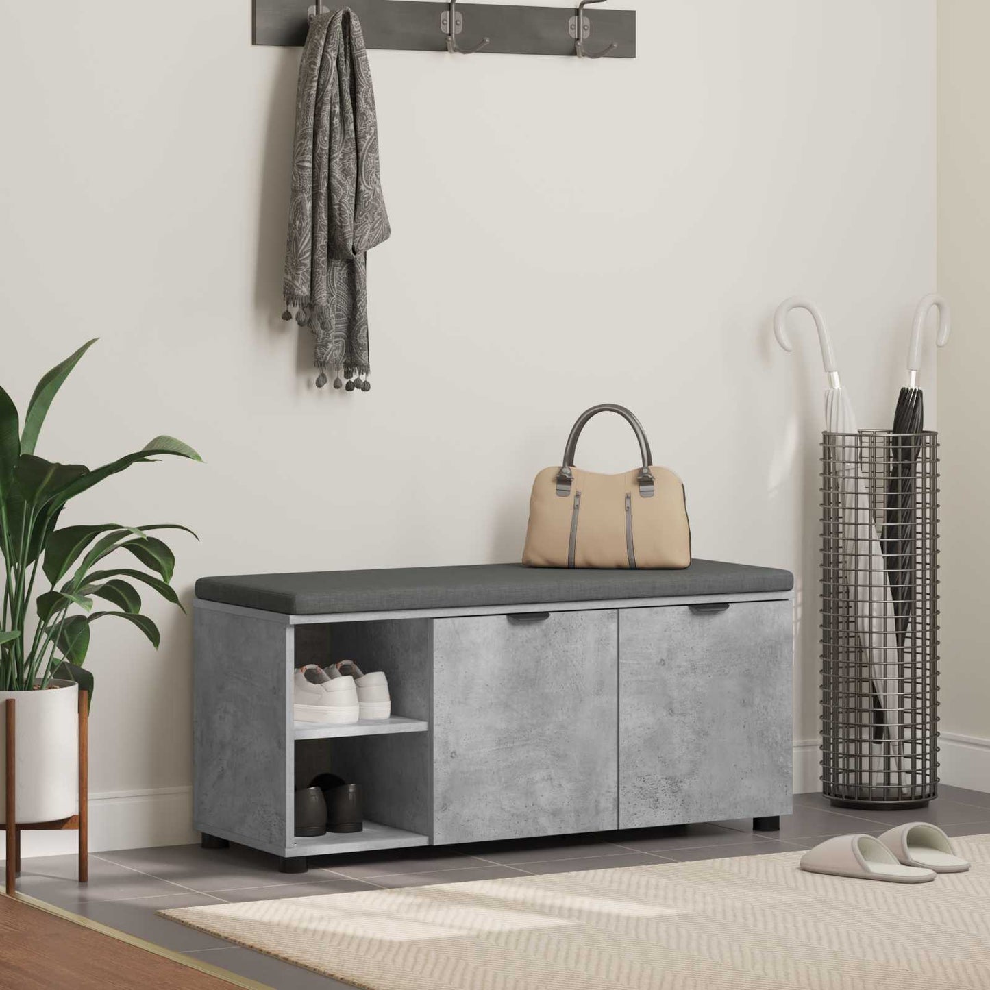 JUNG Vida Flurbank mit Kissen Uni Beton Grau 100 x 38 x 46 cm