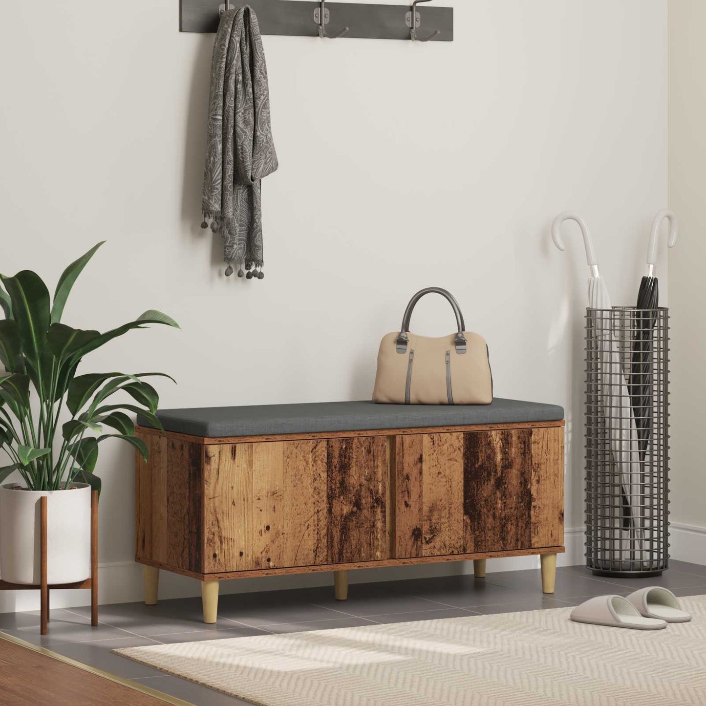 JUNG Vida Flurbank mit Kissen mit Speicher Altholz 60 x 38 x 46 cm