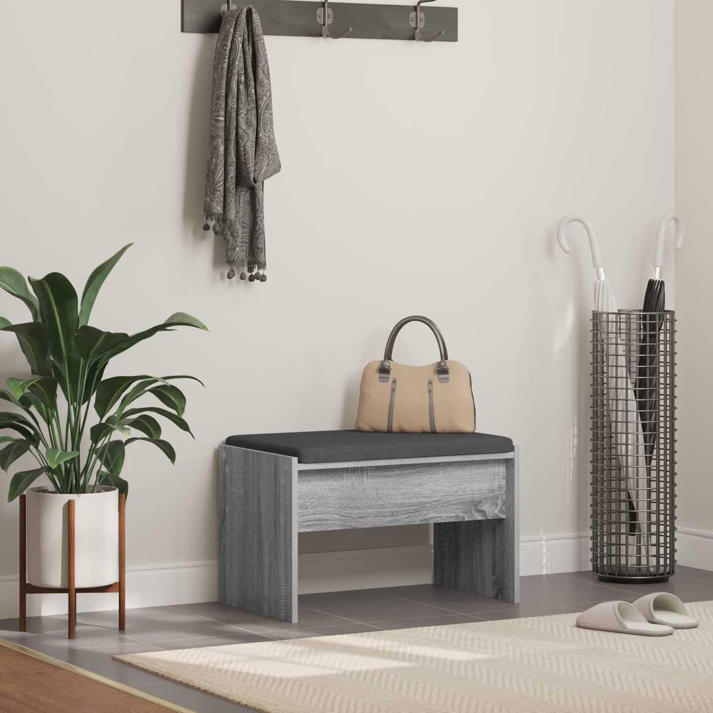 JUNG Vida Flurbank mit Kissen Graues Sonoma 63 x 38 x 40 cm