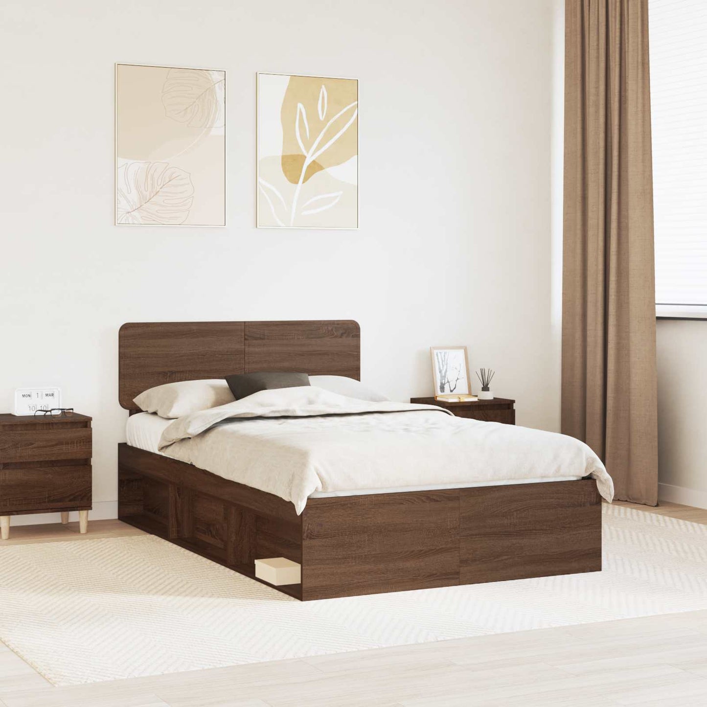 JUNG Vida Bettrahmen Braun Eichen-Optik 120 x 200 cm Massives Kiefernholz