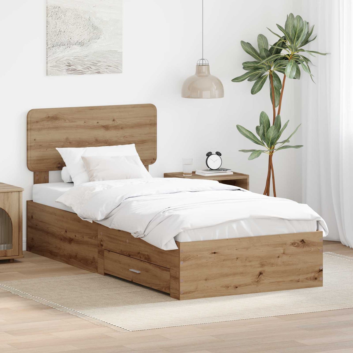 JUNG Vida Bettrahmen mit Kopfteil Artisan-Eiche 90 x 190 cm Holzwerkstoff