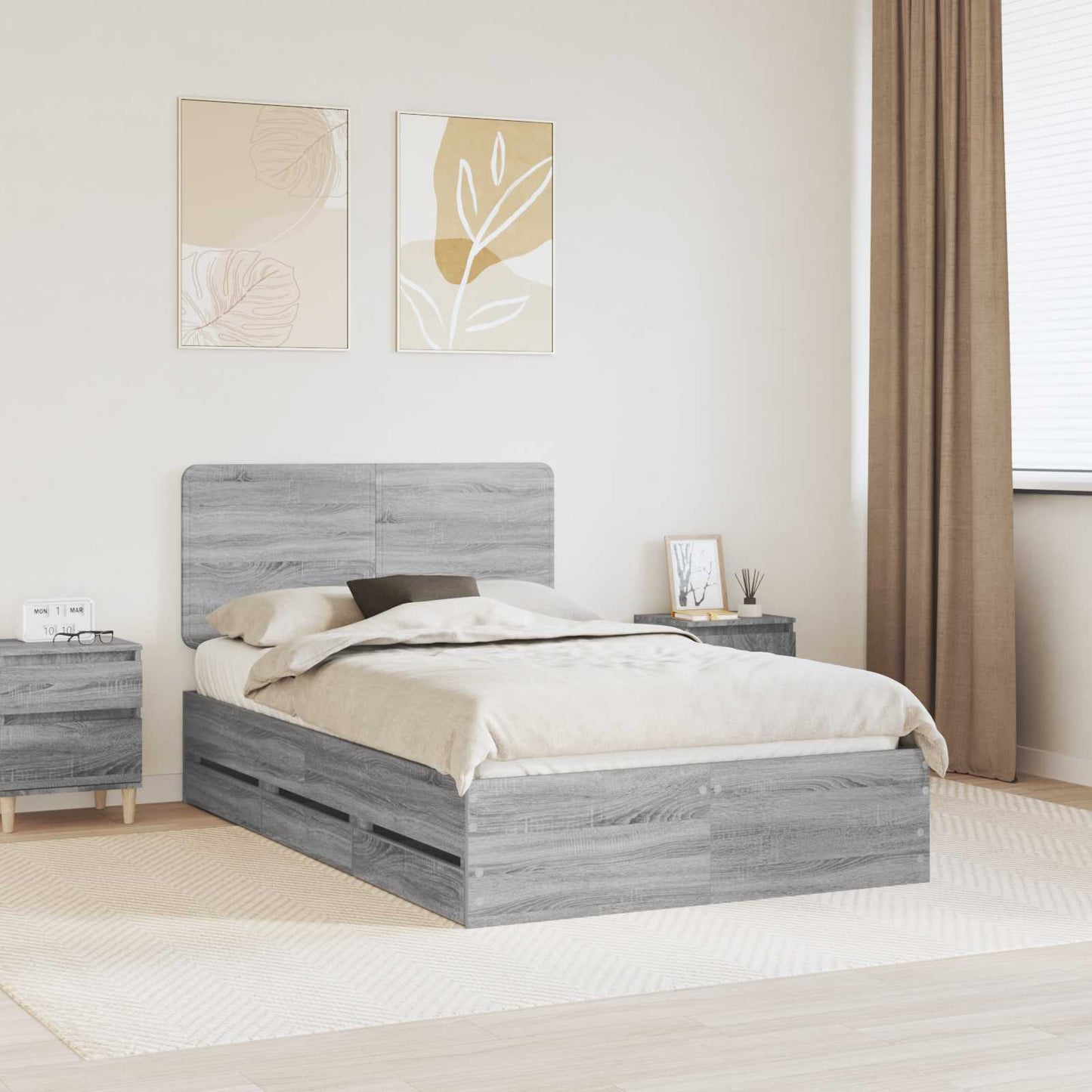 JUNG Vida Bettrahmen Graues Sonoma 120 x 190 cm Ingenieurs Holz