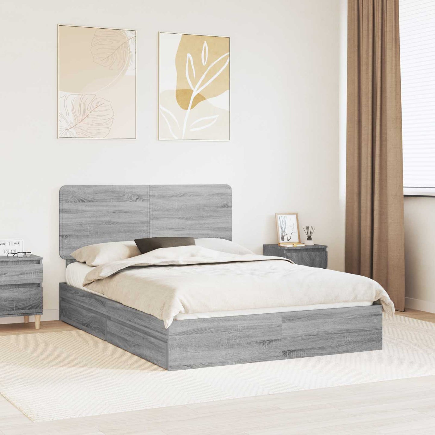 JUNG Vida Aufbewahrungsbett Graues Sonoma 160 x 200 cm Holzwerkstoff