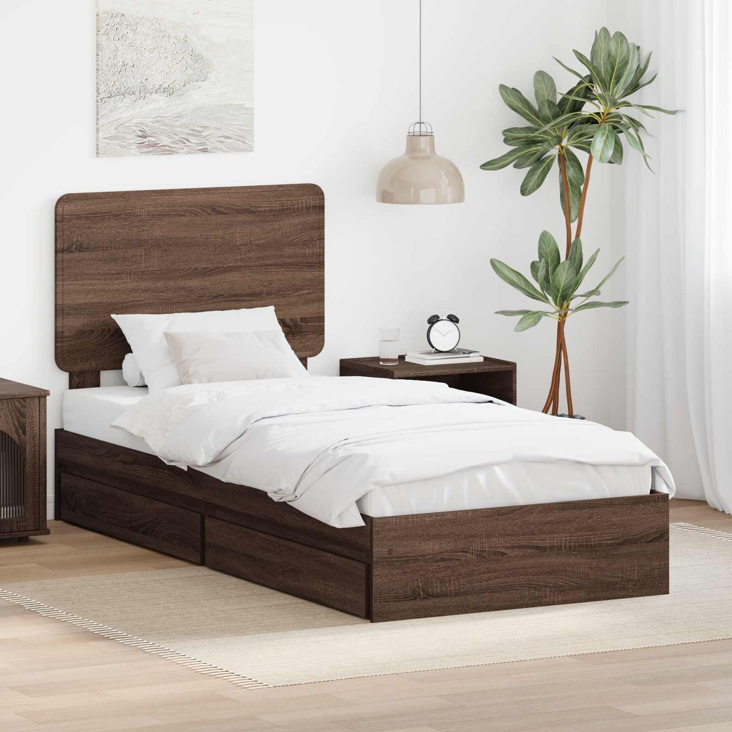 JUNG Vida Aufbewahrungsbett Braun Eichen-Optik 90 x 200 cm Holzwerkstoff