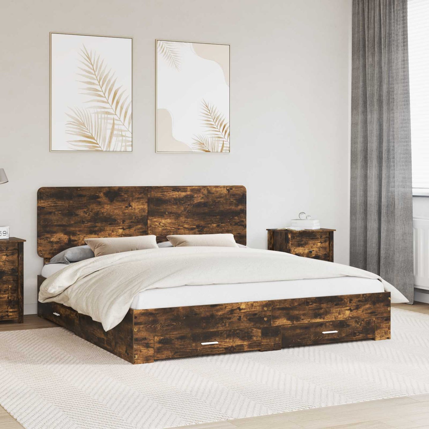 JUNG Vida Bettrahmen Geräucherte Eiche 200 x 200 cm Holzwerkstoff