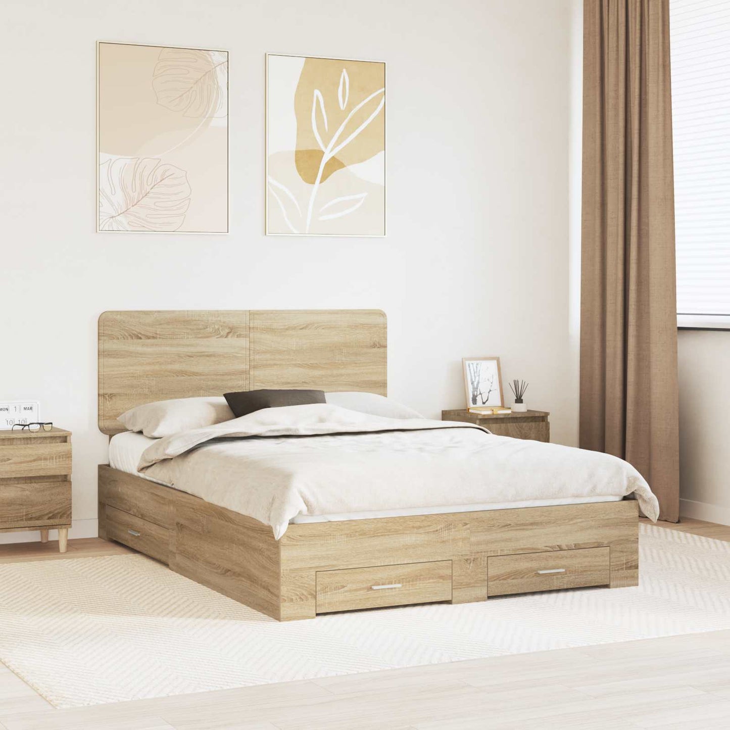 JUNG Vida Bettrahmen mit Kopfteil Sonoma-Eiche 140 x 190 cm Holzwerkstoff
