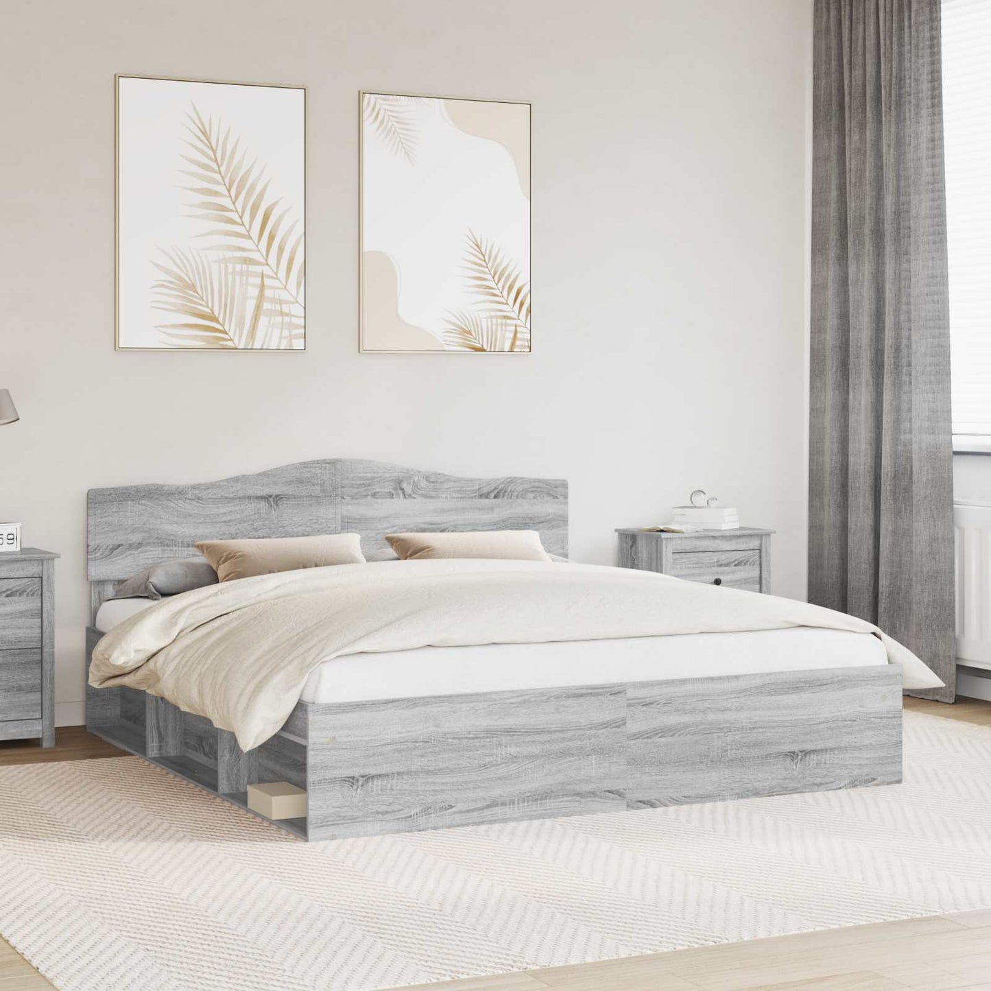 JUNG Vida Bettrahmen Graues Sonoma 200 x 200 cm Massives Kiefernholz
