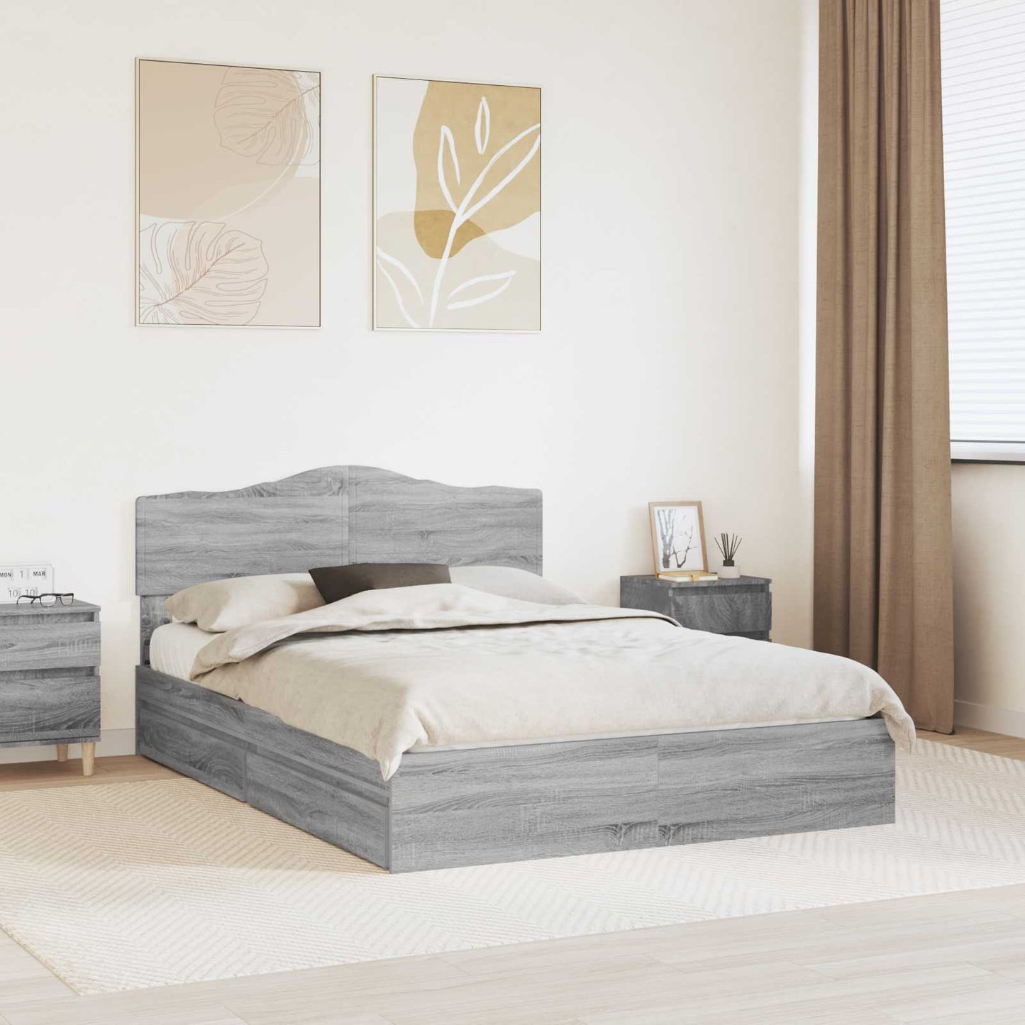 JUNG Vida Aufbewahrungsbett Graues Sonoma 160 x 200 cm Holzwerkstoff