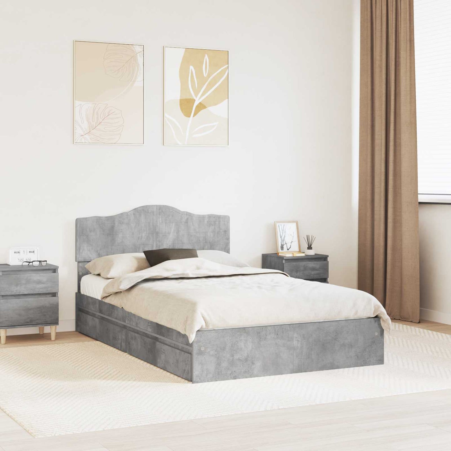 JUNG Vida Aufbewahrungsbett Beton Grau 135 x 190 cm Holzwerkstoff