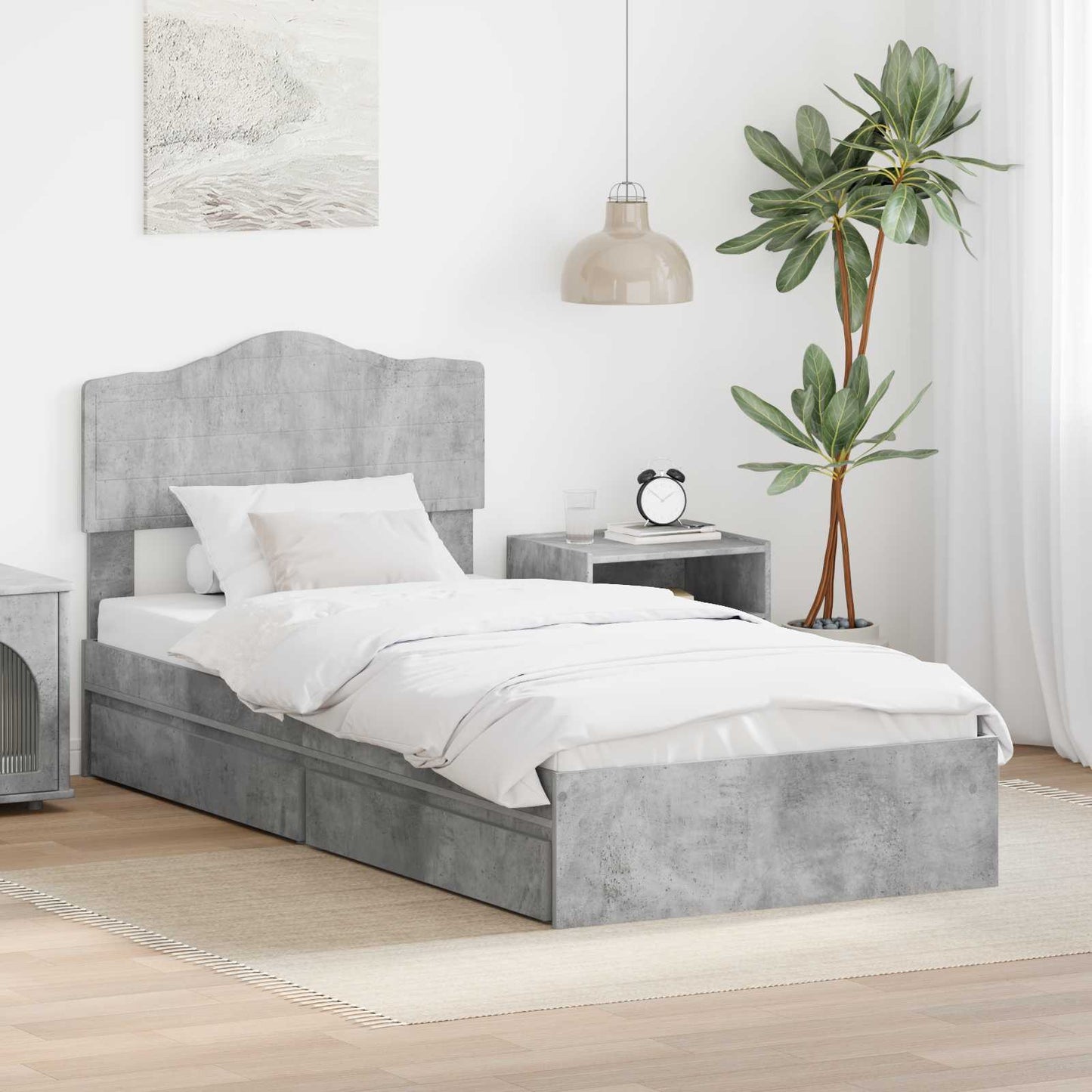 JUNG Vida Aufbewahrungsbett Beton Grau 90 x 200 cm Holzwerkstoff