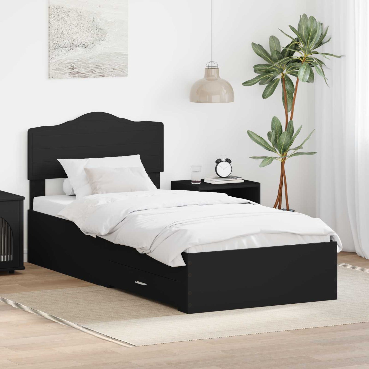 JUNG Vida Bettrahmen mit Kopfteil Schwarz 70 x 190 cm Holzwerkstoff