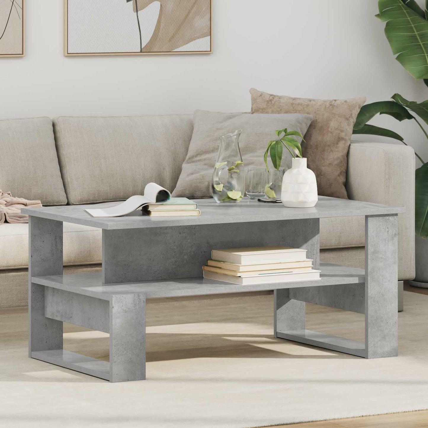 JUNG Vida Couchtisch Beton Grau 90 x 50 x 40 cm Holzwerkstoff
