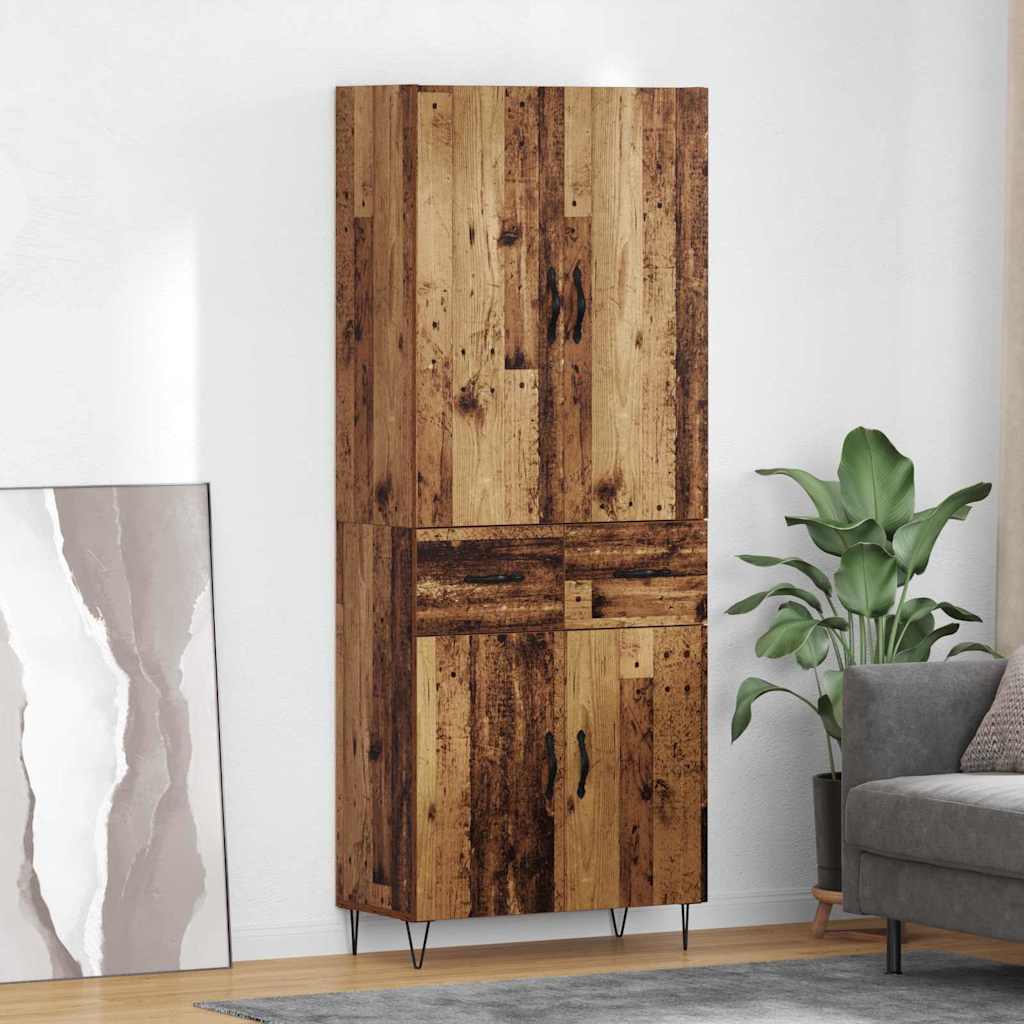 JUNG Vida Highboard mit Schubladen 2 pcs Altholz Ingenieurholz und Glas