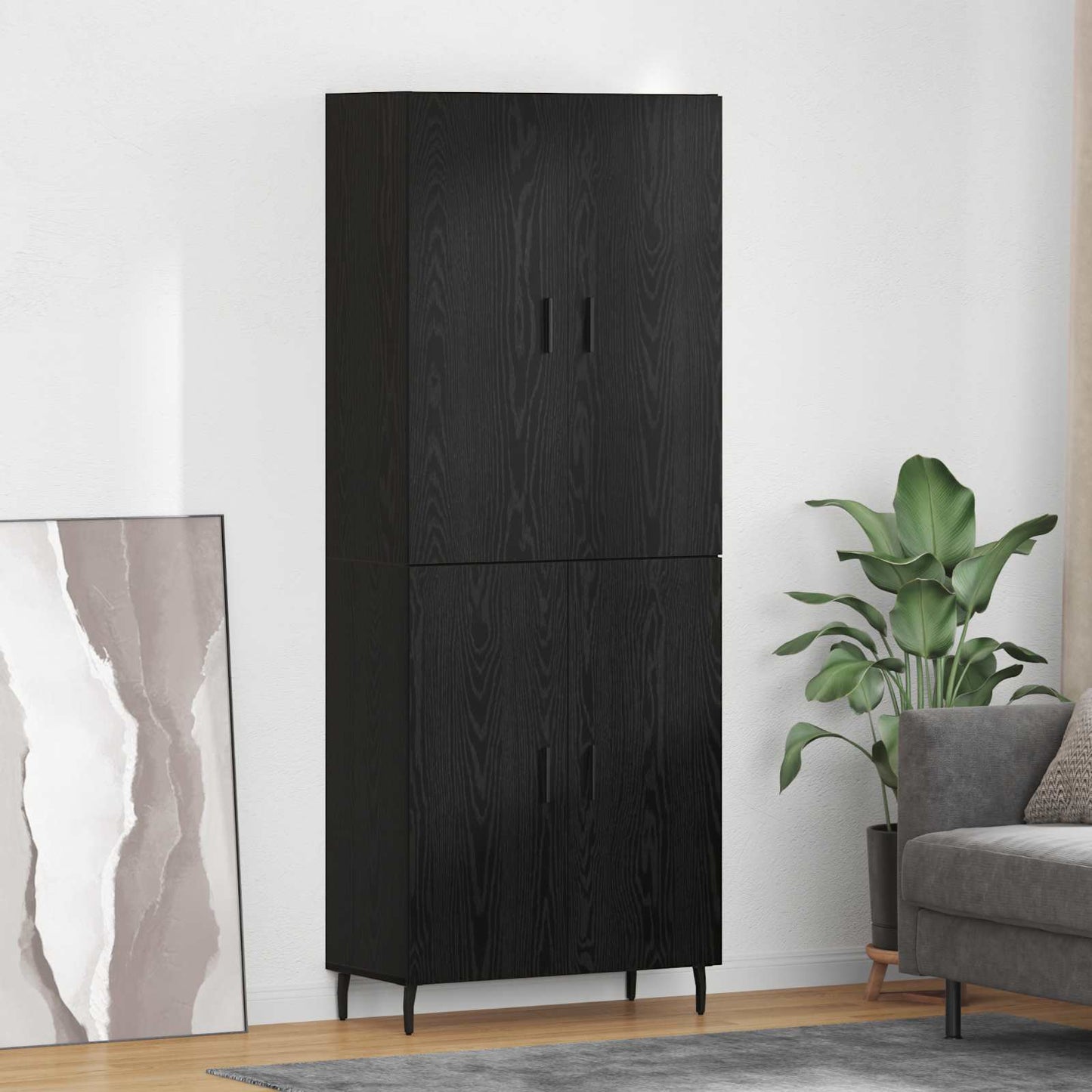 JUNG Vida Highboard 2 pcs Schwarz Eichen-Optik Engineered Wood und Glas
