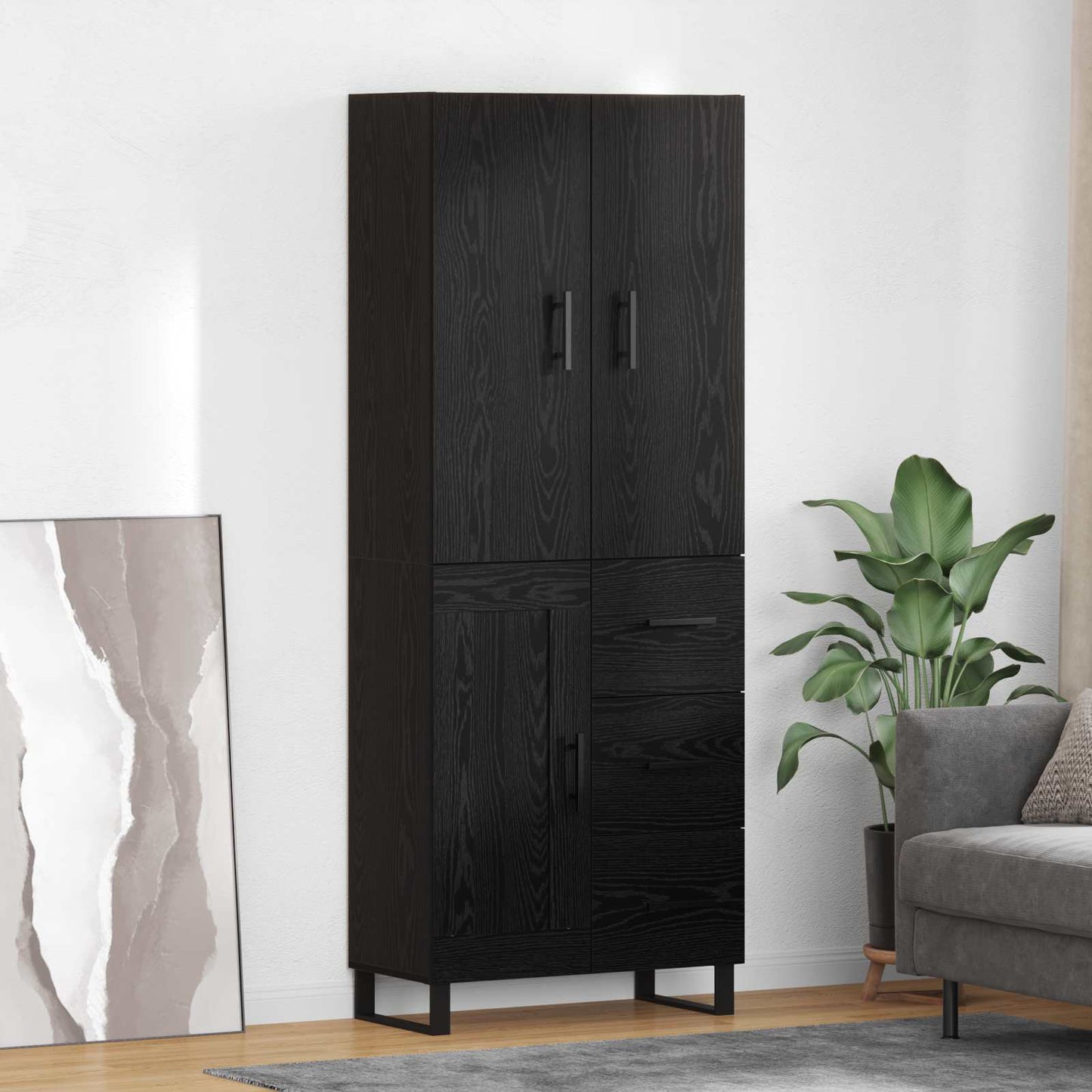 JUNG Vida Highboard 2 pcs Schwarz Eichen-Optik 69,5 x 34 x 180 cm