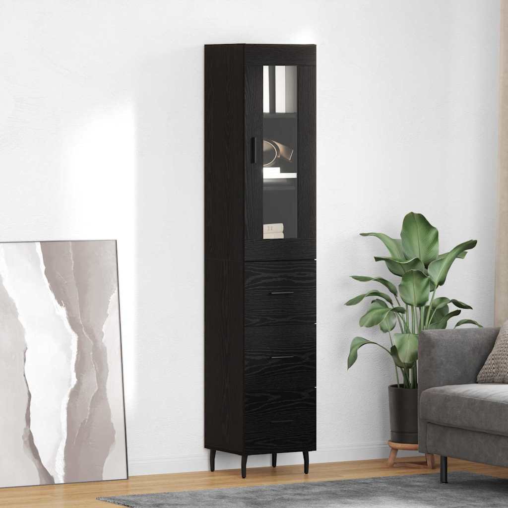 JUNG Vida Highboard Schwarz Eichen-Optik 34,5 x 34 x 180 cm Holzwerkstoff