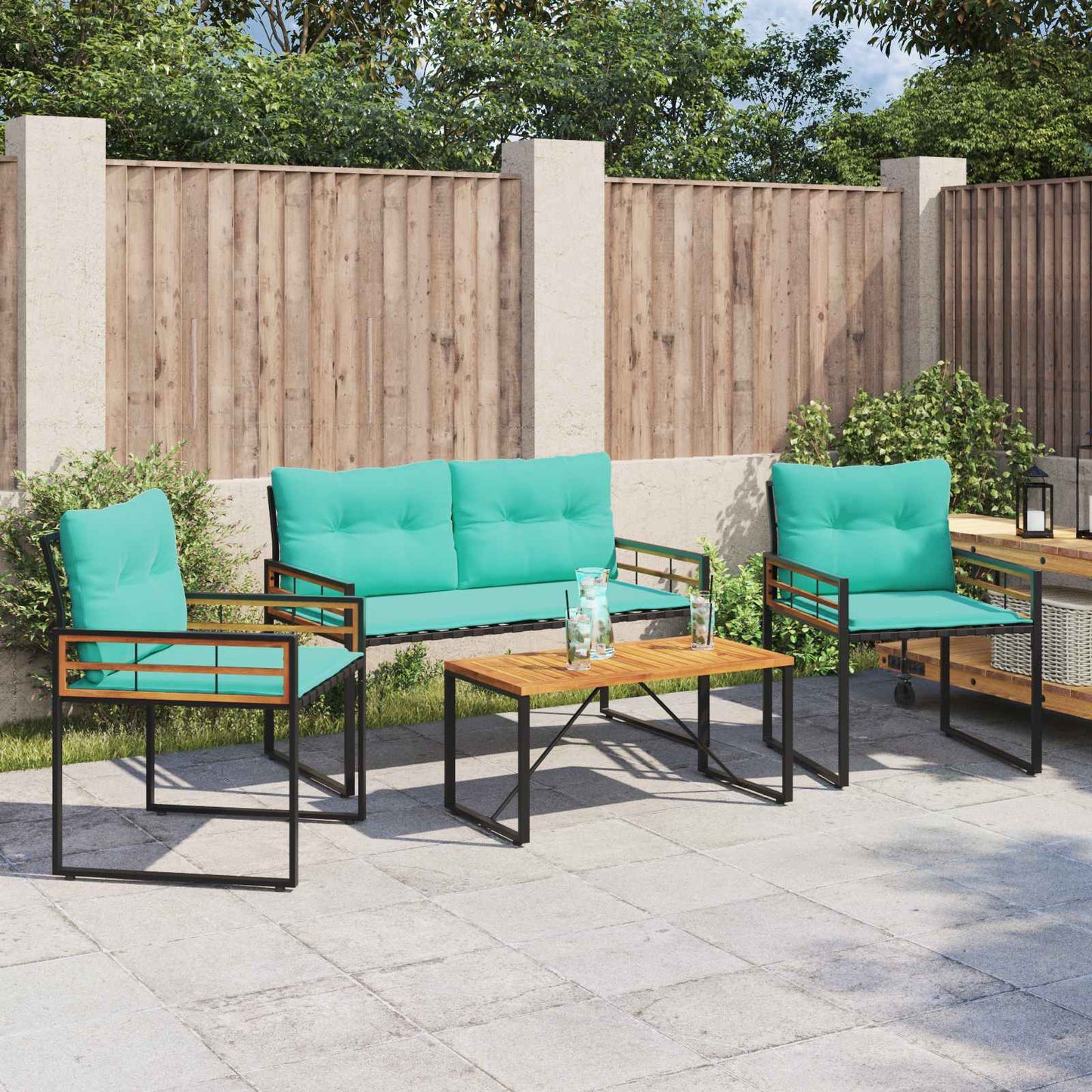 JUNG Vida Gartenmöbel Set mit Kissen 4 pcs Türkis