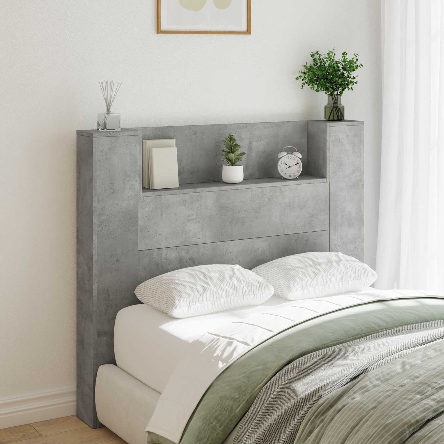 JUNG Vida Kopfteil Beton Grau 120 x 16,5 x 103,5 cm Holzwerkstoff