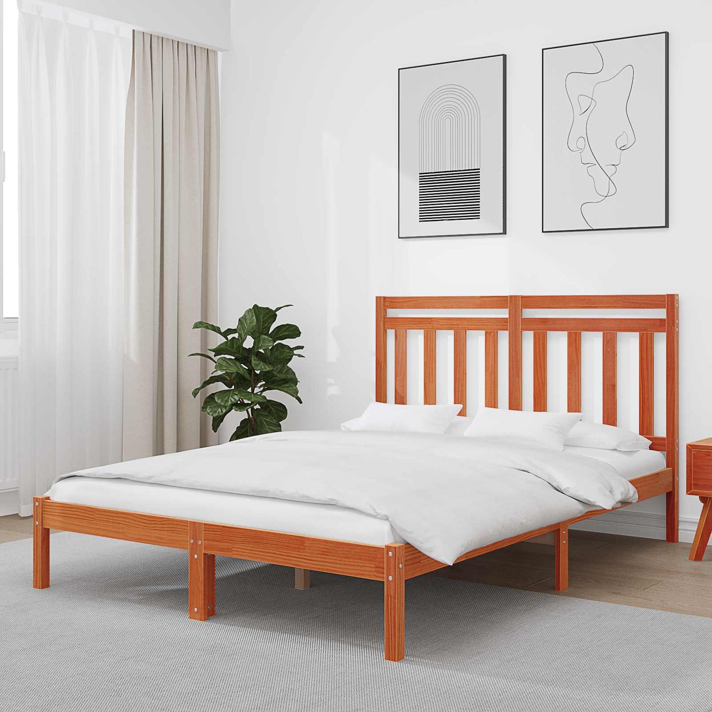 JUNG Vida Bettrahmen Wachsbraun 205,5 x 145,5 x 100 cm Massivholz Kiefer