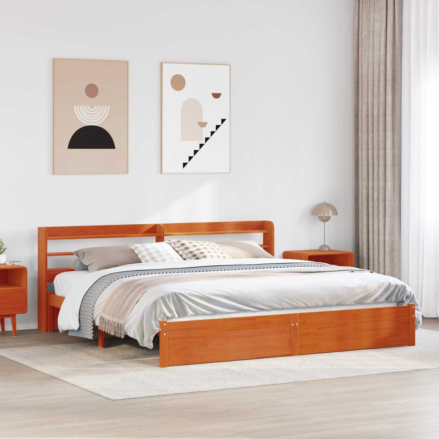 JUNG Vida Bettrahmen mit Kopfteil 2 pcs Wachsbraun Massivholz Kiefer
