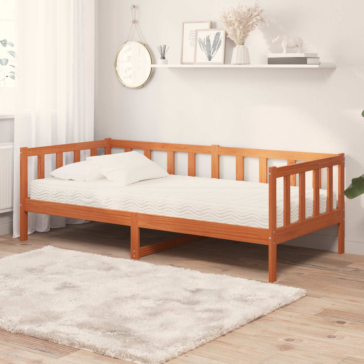 JUNG Vida Tag-Bett mit Matratze Wachsbraun und Weiß 90 x 200 cm