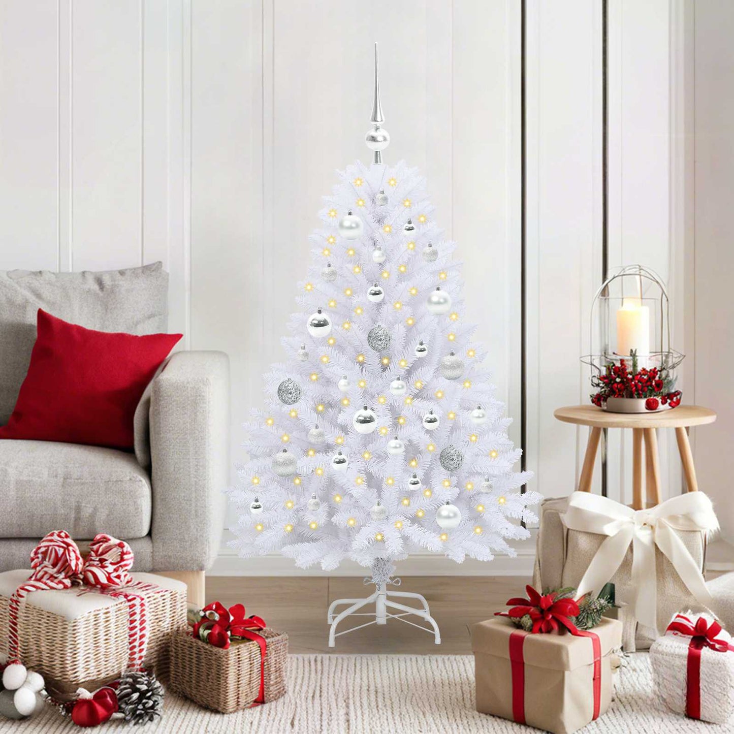 JUNG Vida Künstlicher klappbarer Weihnachtsbaum Weiß 120 cm PVC und Stahl