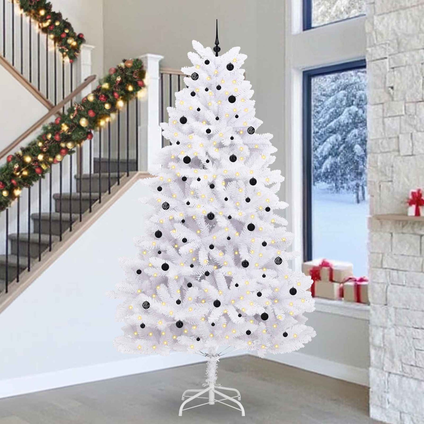 JUNG Vida Künstlicher klappbarer Weihnachtsbaum Weiß 300 cm PVC und Stahl