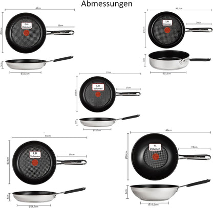 Tefal E30 Jamie Oliver Set 19 Induktionsgeeignetes 9-teiliges Pfannen-Set mit Wok, Schmorpfanne, Bratpfannen in 20/24/28 cm, Antihaftbeschichtung, Thermospot, Edelstahl-Pfannenset für alle Herdarten