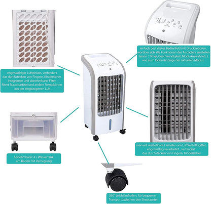 Dunlop AC21 Mobile Klimaanlage mit Verdunstungskühlung, 3 Geschwindigkeitsstufen, 7,5 Stunden Timer, für Räume bis 35 m², Energiesparend, Leicht und Kompakt, Turmventilator, 4 L Wasserbehälter