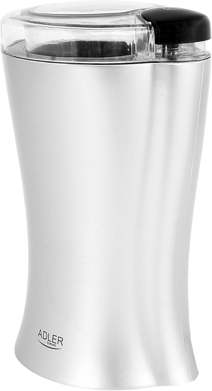 JUNG ADLER AD443 elektrische Kaffeemühle 150W grau Kaffeebohnenmühle Edelstahlmesser kompakt leise 70g Füllmenge Sicherheitsdeckel Kaffeemühle für Espresso Kaffee Latte Mokka Küchenmühle