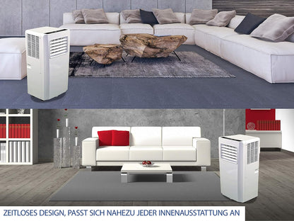 JUNG AIR TK03 Mobile Klimaanlage 7000 BTU, 2,0 KW, Fernbedienung, Entfeuchtungsfunktion, Abluftschlauch, Energieklasse A, für Räume bis 65 m³, leise 65dB, 24h-Timer, effiziente Kühlung