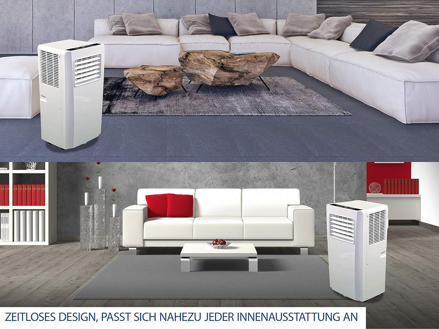 JUNG AIR TK04 Mobile Klimaanlage 9000 BTU, 2,6 kW, Fernbedienung, Entfeuchtungsfunktion, Abluftschlauch, Energieeffizienz A, leise 60 dB, für Räume bis 75 m³, flexible Kühlung und Belüftung