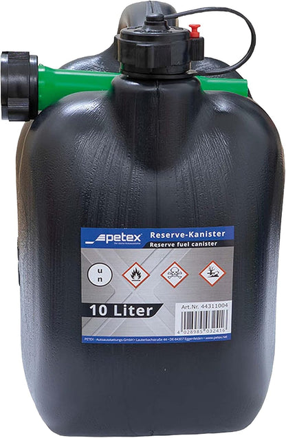 Petex AUTONIK 126620 10L Kraftstoffkanister, UN-geprüfter Benzinkanister, Kunststoff schwarz, flexibler Ausgießer, für Diesel und bleifreien Kraftstoff, robust und sicher für Auto und Outdoor