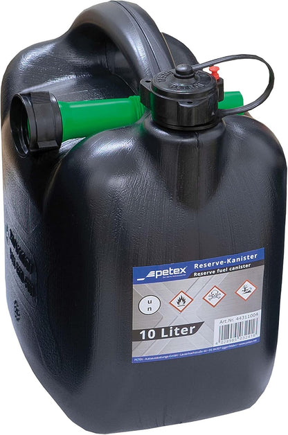 Petex AUTONIK 126620 10L Kraftstoffkanister, UN-geprüfter Benzinkanister, Kunststoff schwarz, flexibler Ausgießer, für Diesel und bleifreien Kraftstoff, robust und sicher für Auto und Outdoor